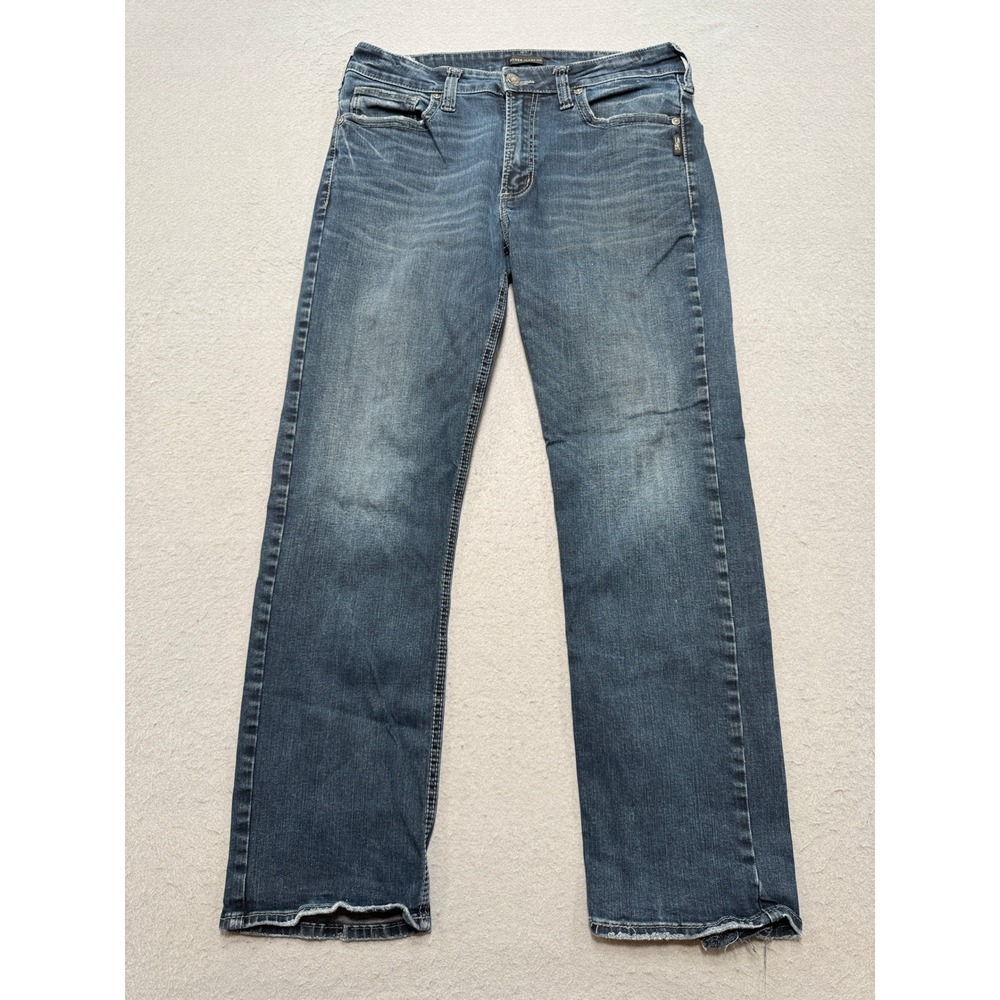 Silver Jeans Men's 33x30 Blue Denim Grayson Straight Leg Medium Wash Whiskered
